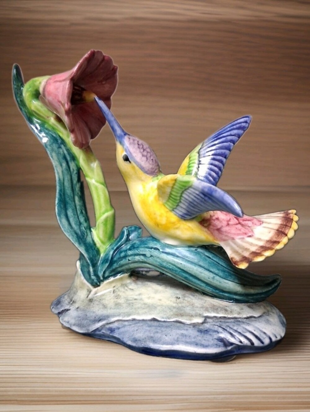 Vintage Stangl Pottery Hummingbird With Pink Flower 3527 V
